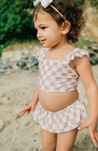 MEBIE BABY - Taupe Checkered Ruffle Bikini