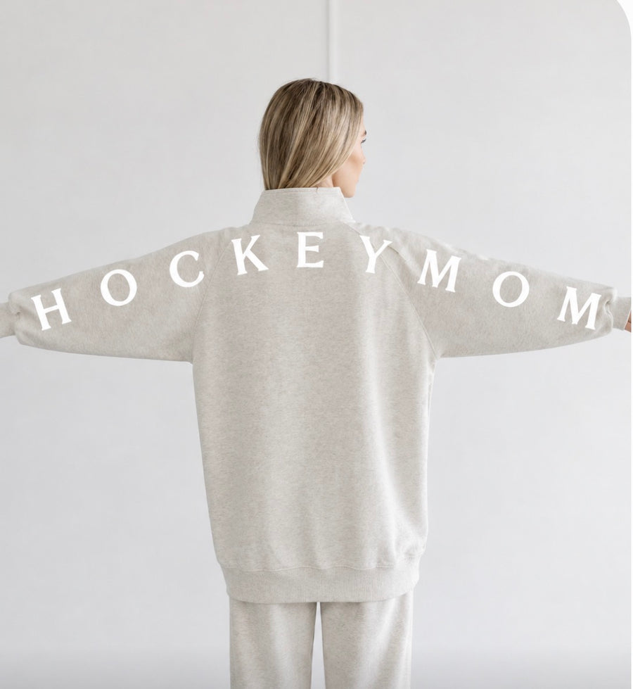 BRUNETTE THE LABEL - Not Your BF's Half Zip | HOCKEY MOM x Mini Citizen (oatmeal)