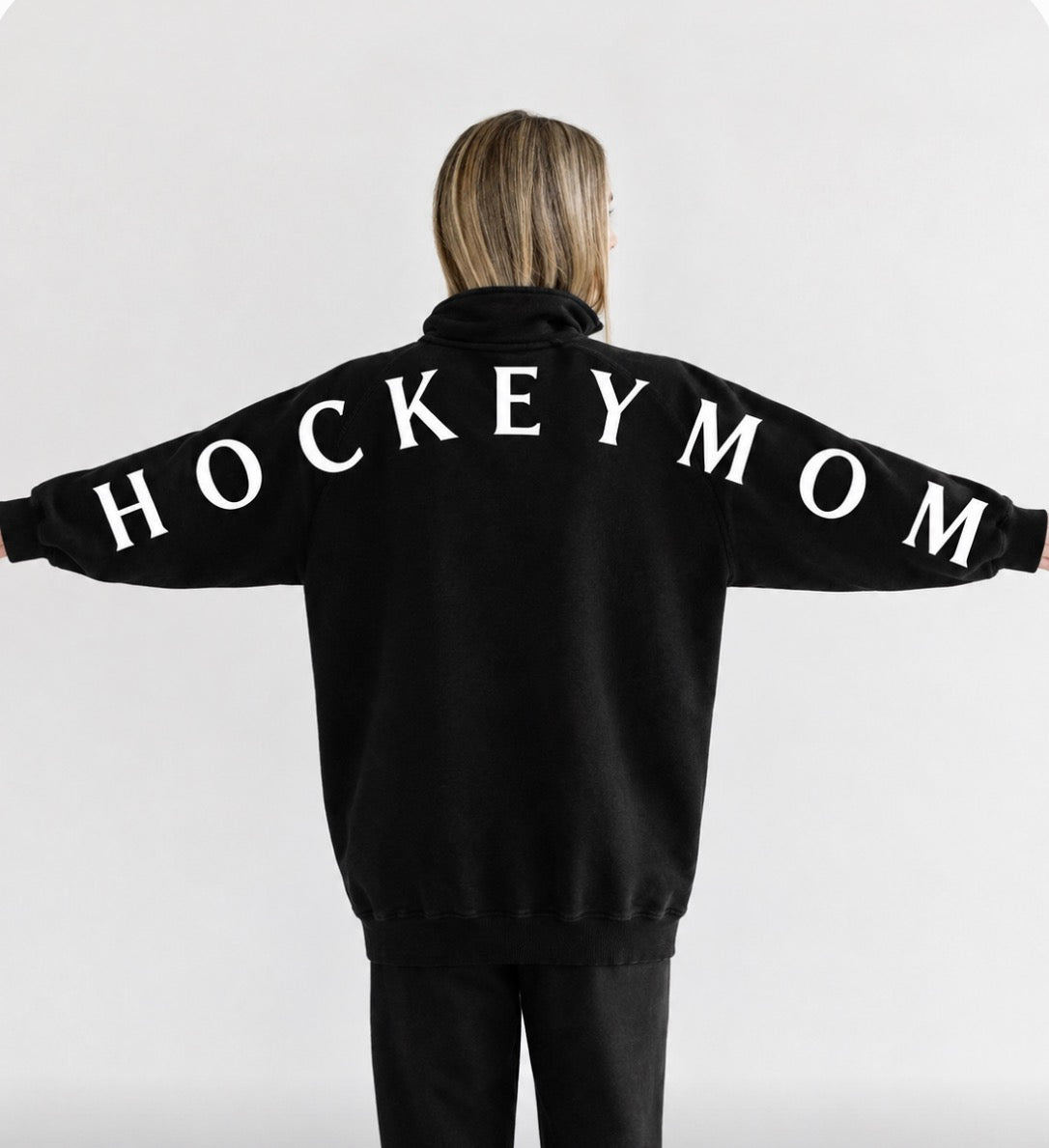BRUNETTE THE LABEL - Not Your BF's Half Zip | HOCKEY MOM x Mini Citizen (vintage black)