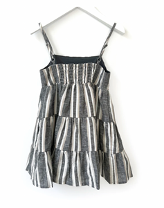 LITTLE BIPSY - Linen Tiered Dress | Charcoal Stripe