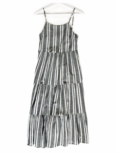 LITTLE BIPSY - Women's Linen Tiered Dress | Charcoal Stripe