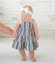 LITTLE BIPSY - Linen Tiered Dress | Charcoal Stripe