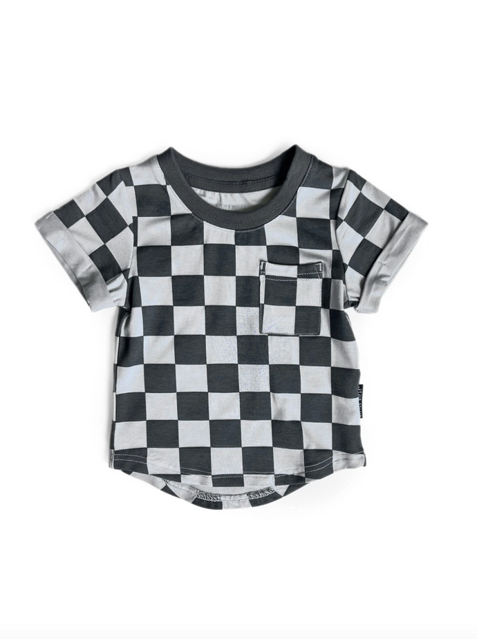 LITTLE BIPSY - Pocket Tee | Pewter Check