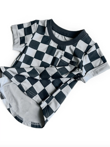 LITTLE BIPSY - Pocket Tee | Pewter Check