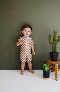 MEBIE BABY - Rust Checkered Zipper Swim Suit