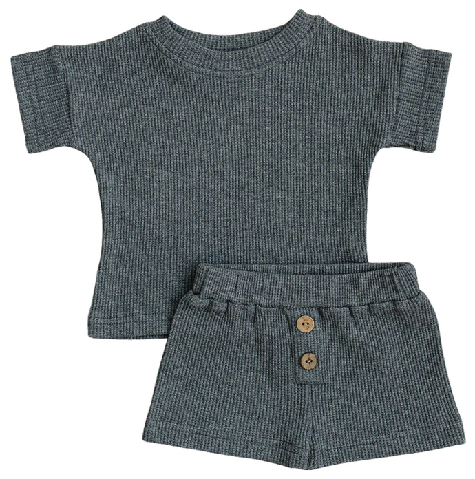 MEBIE BABY - Charcoal Waffle Button Short Set