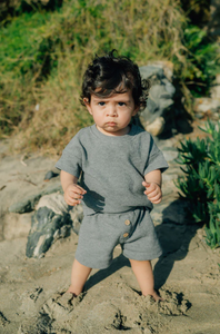 MEBIE BABY - Charcoal Waffle Button Short Set