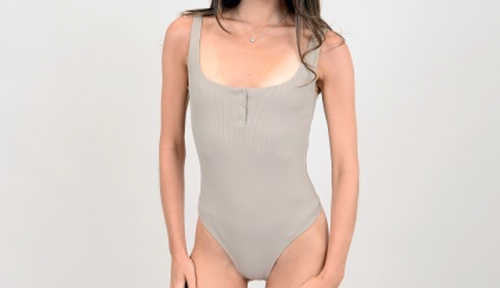 RD STYLE - Ribbed Scoop Neck Henley Bodysuit
