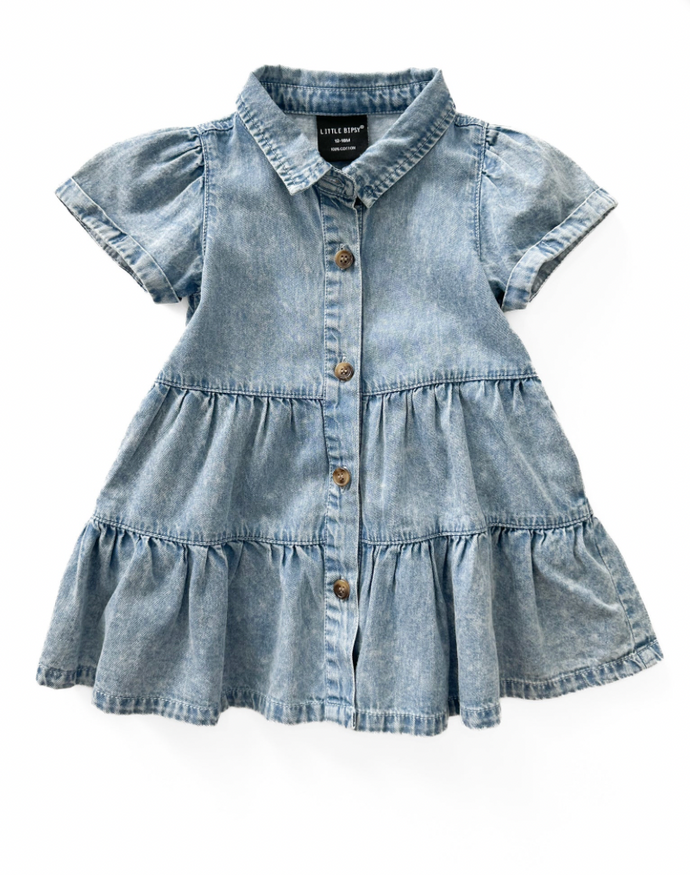 LITTLE BIPSY - Short Sleeve Chambray Dress