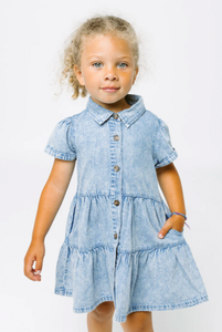 LITTLE BIPSY - Short Sleeve Chambray Dress