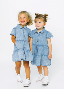 LITTLE BIPSY - Short Sleeve Chambray Dress