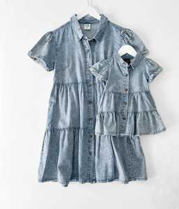 LITTLE BIPSY - Short Sleeve Chambray Dress