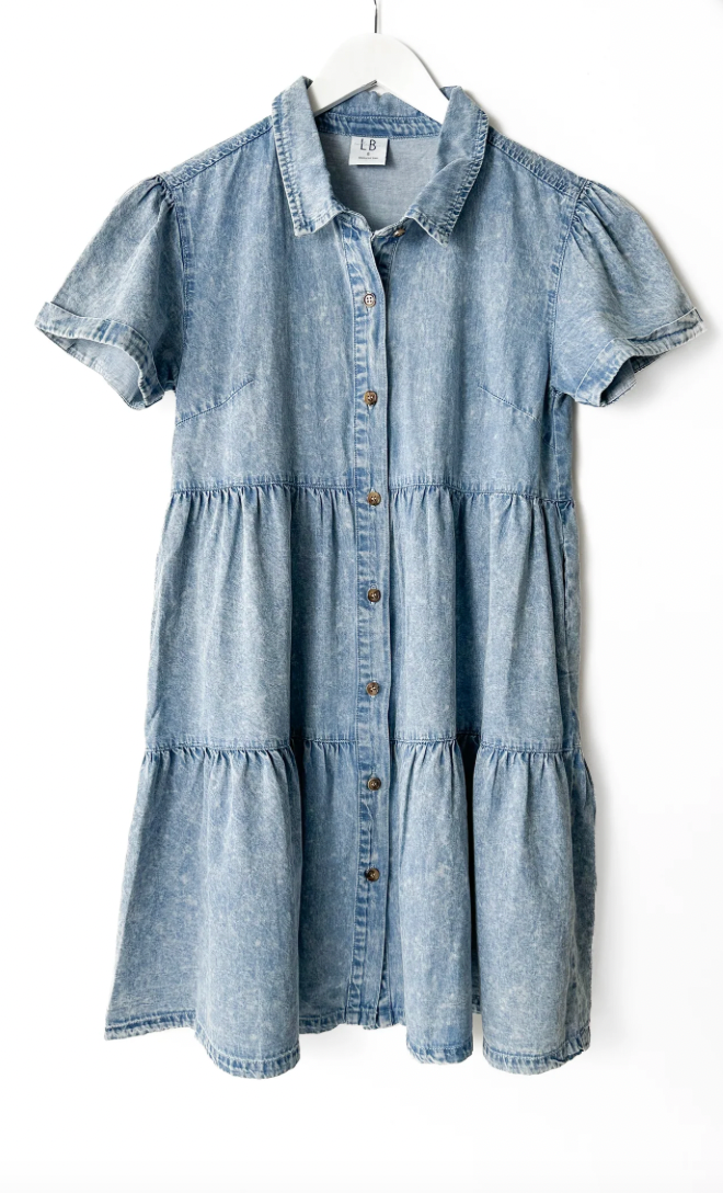 LITTLE BIPSY - Women's Short Sleeve Chambray Dress