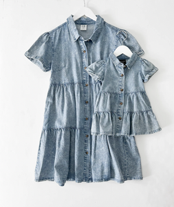 LITTLE BIPSY - Women's Short Sleeve Chambray Dress