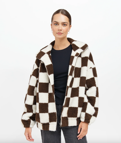 BRUNETTE THE LABEL - Checkerboard Sherpa Full Zip Jacket