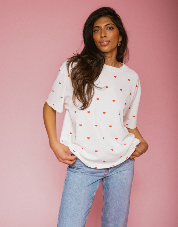 BRUNETTE THE LABEL - All Over Tiny Heart Oversized Boxy Tee