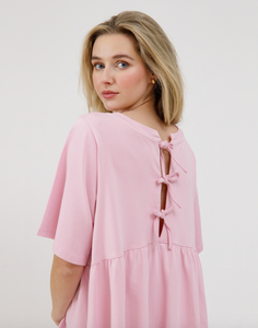 BRUNETTE THE LABEL - Tiered T-Shirt Dress w/ Bows | Black