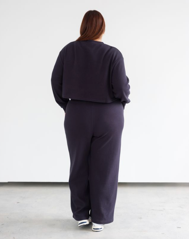 BRUNETTE THE LABEL - Waffle Wide Leg Pant | Navy