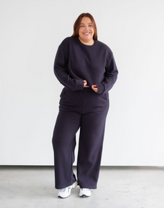 BRUNETTE THE LABEL - Waffle Wide Leg Pant | Navy