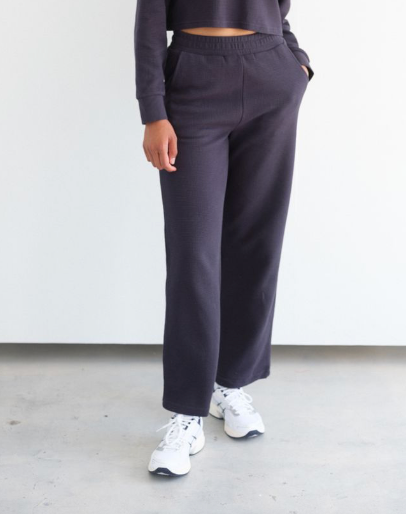 BRUNETTE THE LABEL - Waffle Wide Leg Pant | Navy