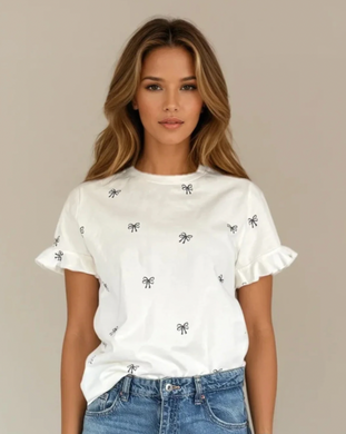 PRIV - Elodie Ruffle Cuff Bow Tee