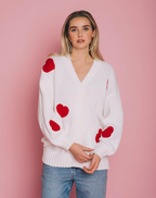 BRUNETTE THE LABEL - Heart Cardi | Cream w/ Red Hearts