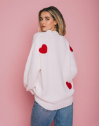 BRUNETTE THE LABEL - Heart Cardi | Cream w/ Red Hearts