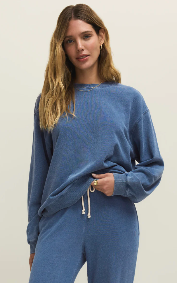 Z SUPPLY - Boyfriend Denim Sweatshirt | Calypso Blue Indigo