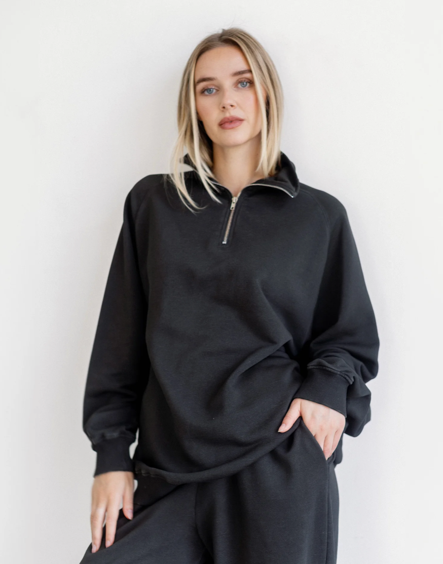 BRUNETTE THE LABEL - Not Your BF's Half Zip | HOCKEY MOM x Mini Citizen (vintage black)