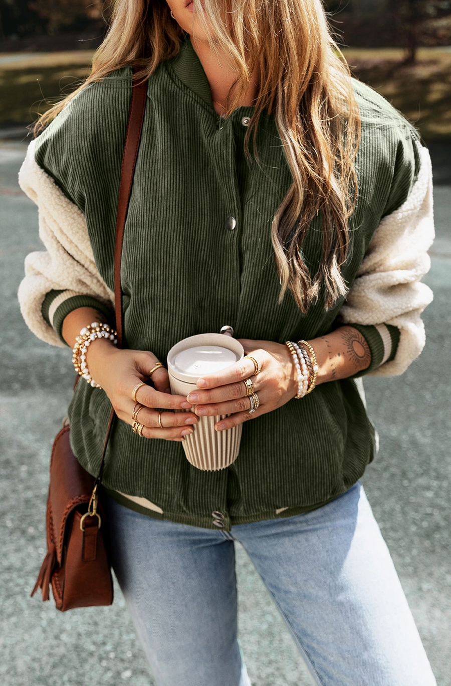 MINI CITIZEN - Custom Corduroy Fleece Button-Up Bomber Jacket | Mist Green