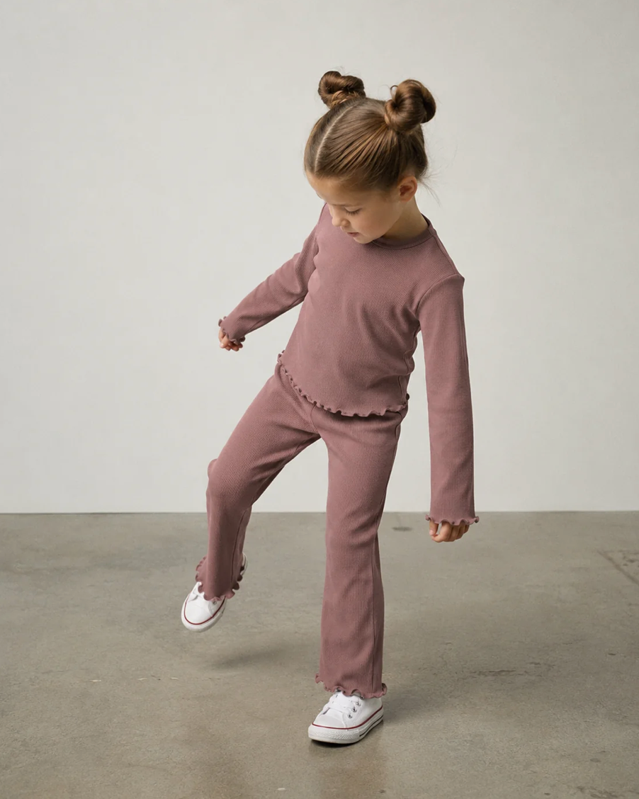 LITTLE BIPSY - Long Sleeve Ribbed Lettuce Trim Tee