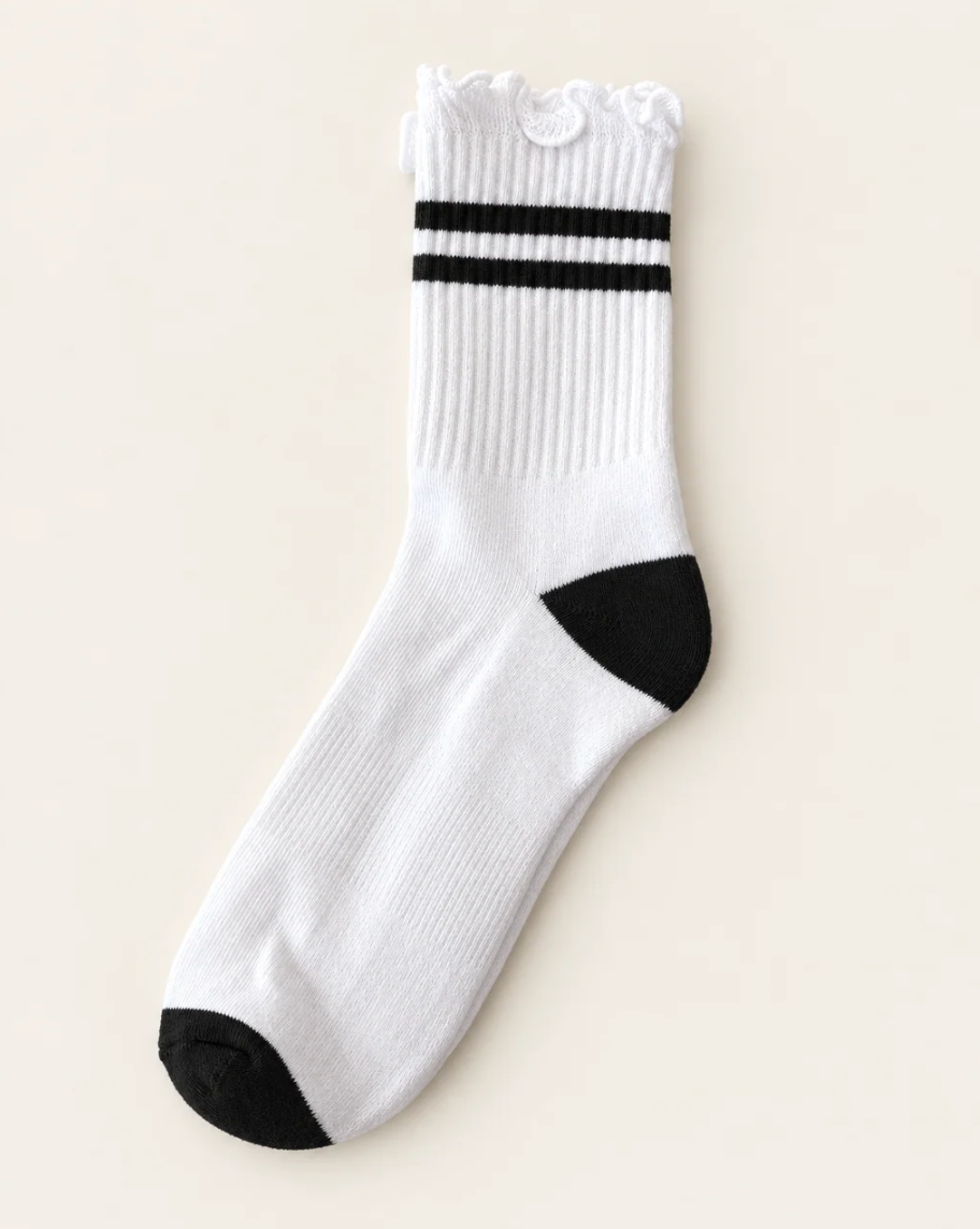 PRIV - Stripe Ruffle Top Socks | Black