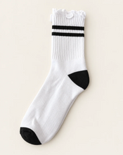 PRIV - Stripe Ruffle Top Socks | Black