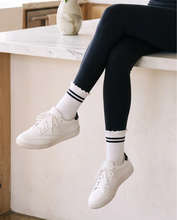 PRIV - Stripe Ruffle Top Socks | Black