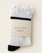 PRIV - Stripe Ruffle Top Socks | Black