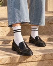 PRIV - Stripe Ruffle Top Socks | Black