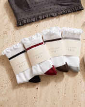 PRIV - Stripe Ruffle Top Socks | Wine