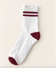 PRIV - Stripe Ruffle Top Socks | Wine