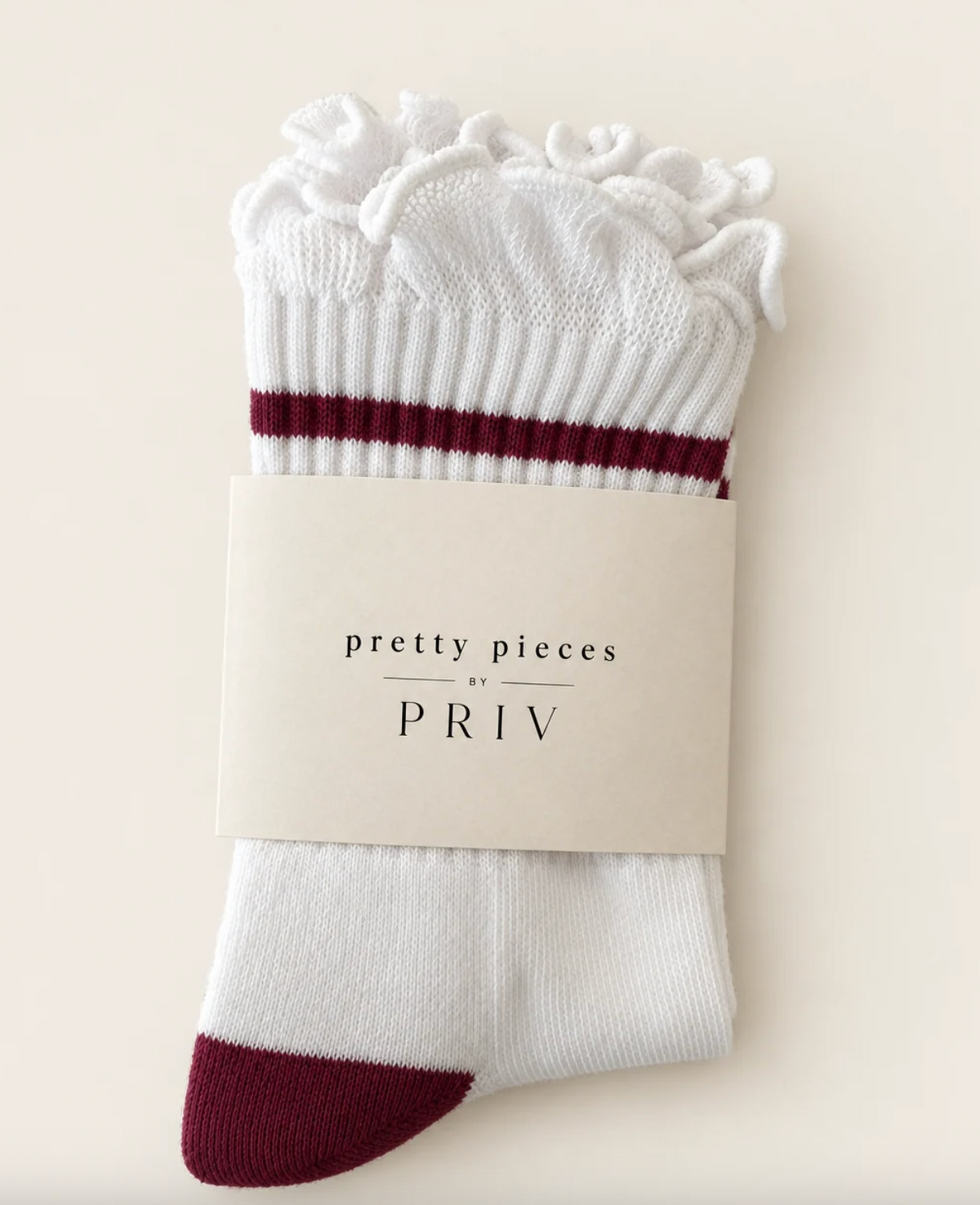PRIV - Stripe Ruffle Top Socks | Wine