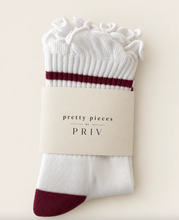 PRIV - Stripe Ruffle Top Socks | Wine