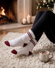 PRIV - Stripe Ruffle Top Socks | Wine
