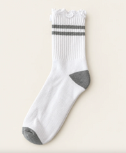 PRIV - Stripe Ruffle Top Socks | Grey