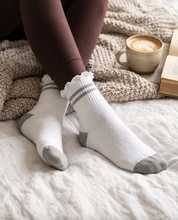 PRIV - Stripe Ruffle Top Socks | Grey