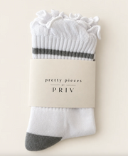 PRIV - Stripe Ruffle Top Socks | Grey