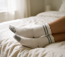 PRIV - Stripe Ruffle Top Socks | Grey