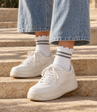 PRIV - Stripe Ruffle Top Socks | Grey