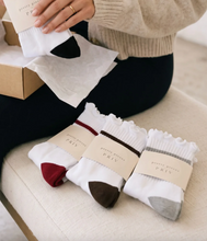 PRIV - Stripe Ruffle Top Socks | Espresso