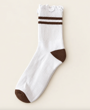 PRIV - Stripe Ruffle Top Socks | Espresso