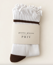 PRIV - Stripe Ruffle Top Socks | Espresso