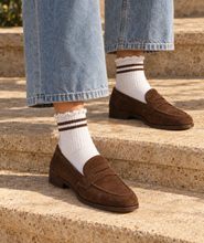 PRIV - Stripe Ruffle Top Socks | Espresso
